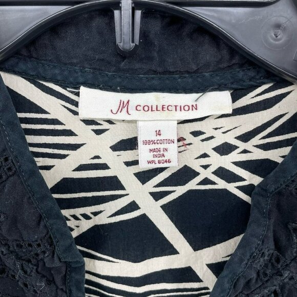 JM Collection Blouse Women's Sz 14 Black 4-Button V-Neck Roll-Tab Sleeve Tunic - Picture 10 of 11